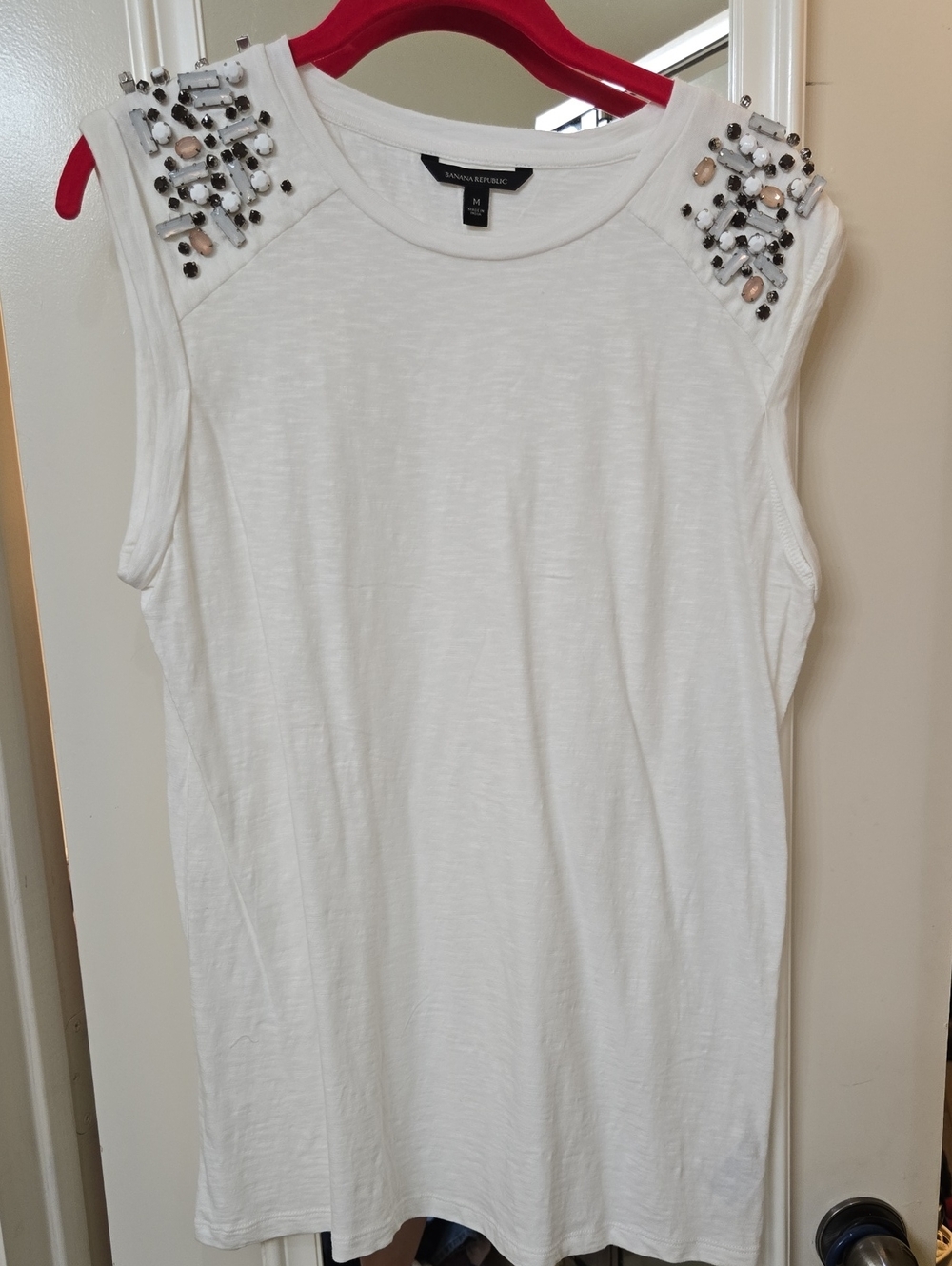 Banana Republic White Sleeveless Tank with Jeweled Shoulders